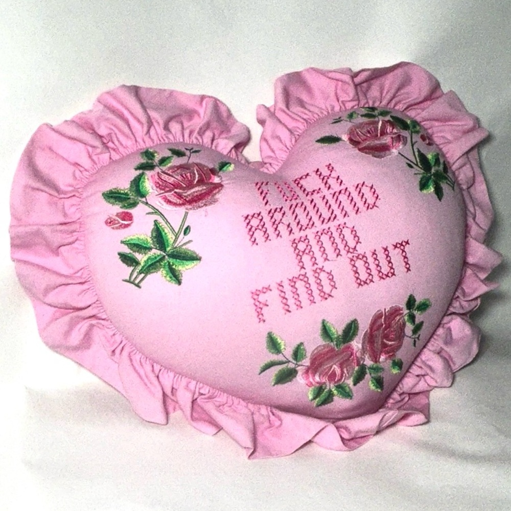 Dolls Kill embroidered Heart Throw Pillow with Floral FAFO